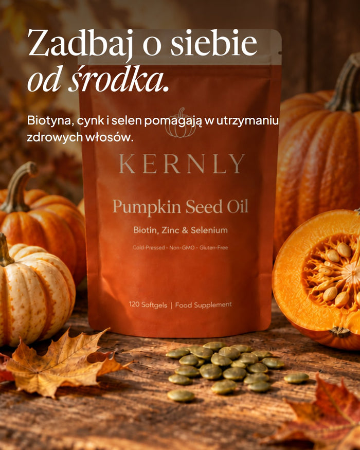 Opakowanie Kernly w jesiennej aranżacji z dyniami