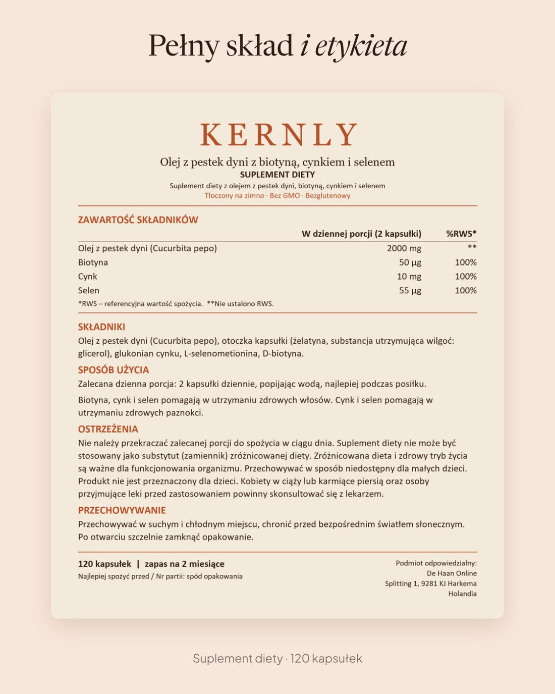 Etykieta Kernly w języku polskim – pełny skład